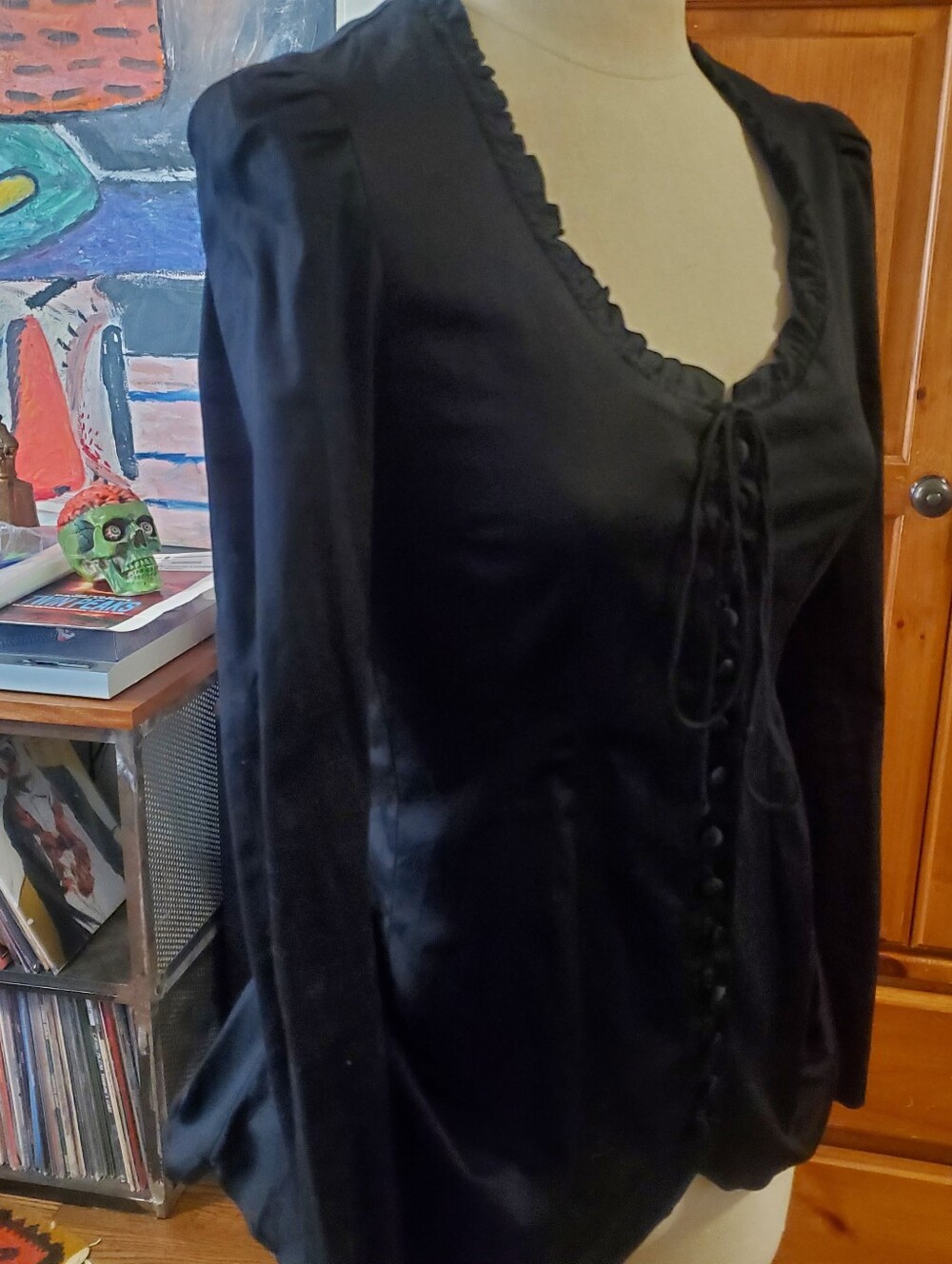 Vintage Betsey Johnson Black Bustle Blouse Goth Vampy Steam punk Cotton Y2K - Picture 3 of 16